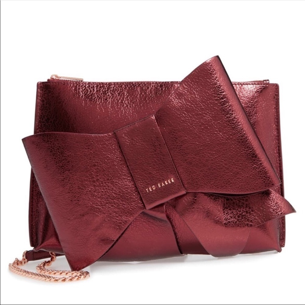 NWT Ted Baker metallic wine color bow purse